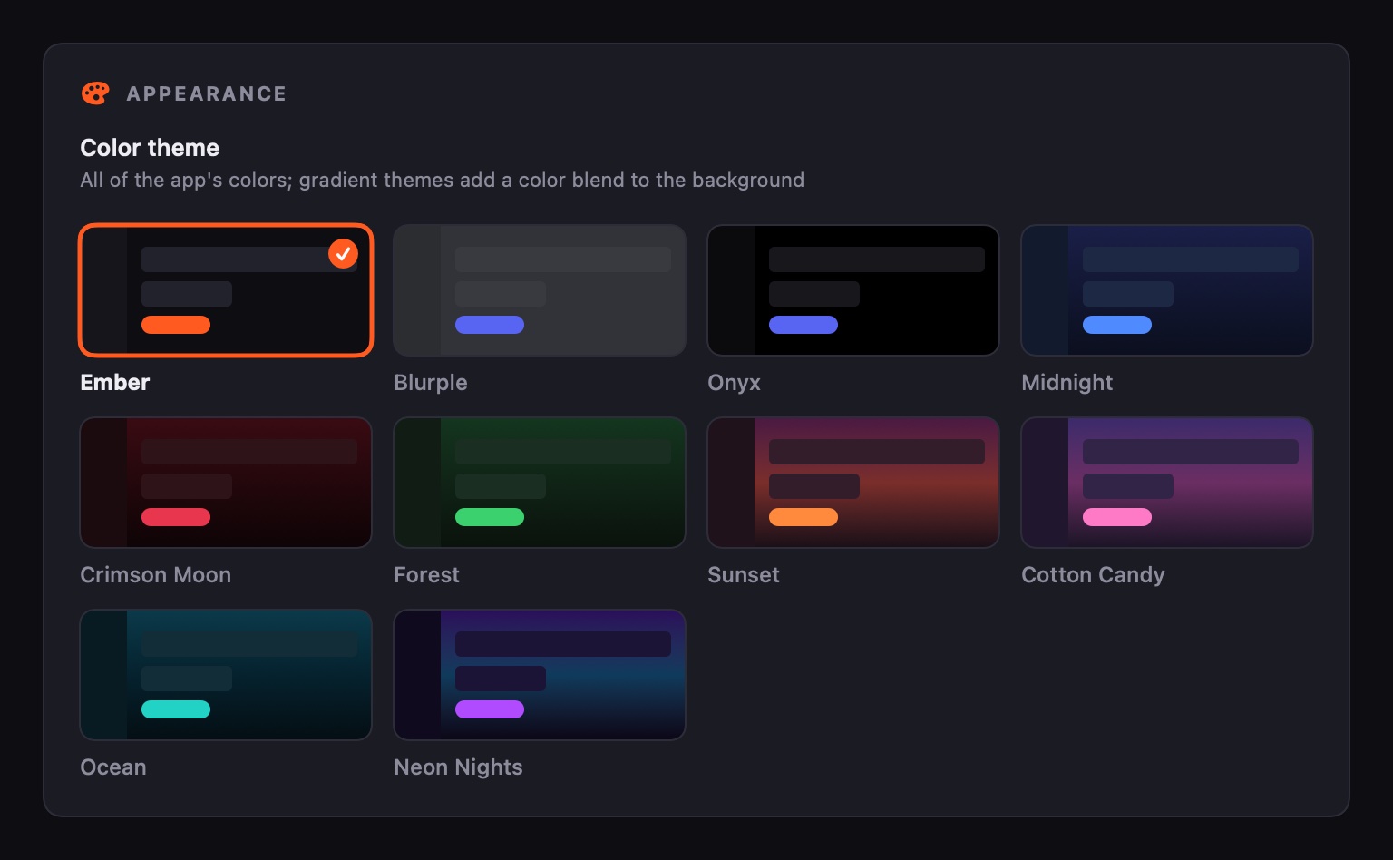 Ten color themes